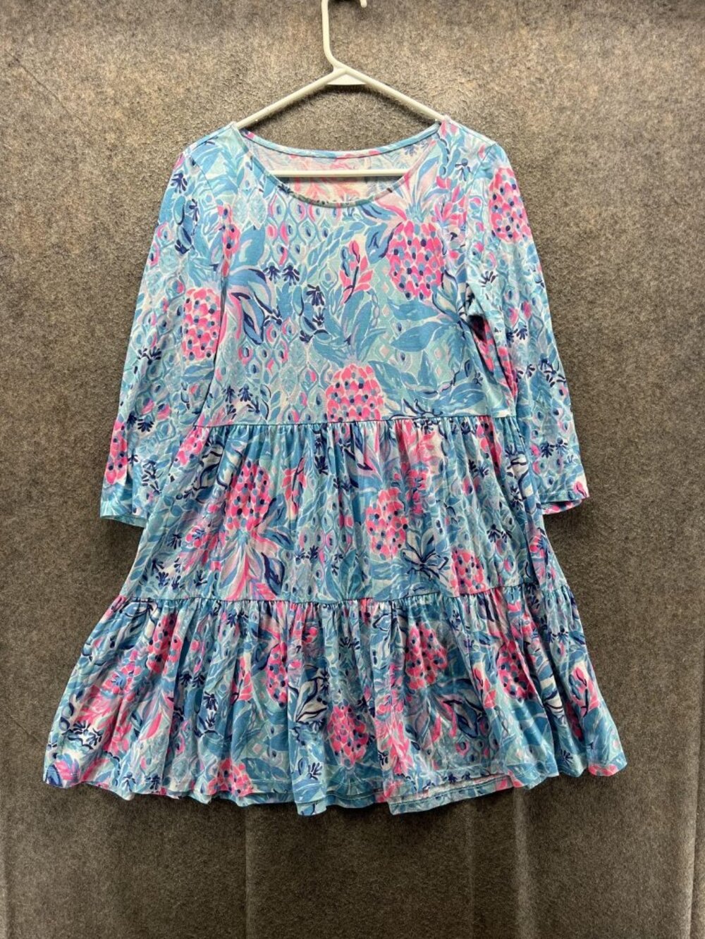 Lilly Pulitzer Dress Women Medium Blue Floral Ruffle Long Sleeve Zanzibar Geanna